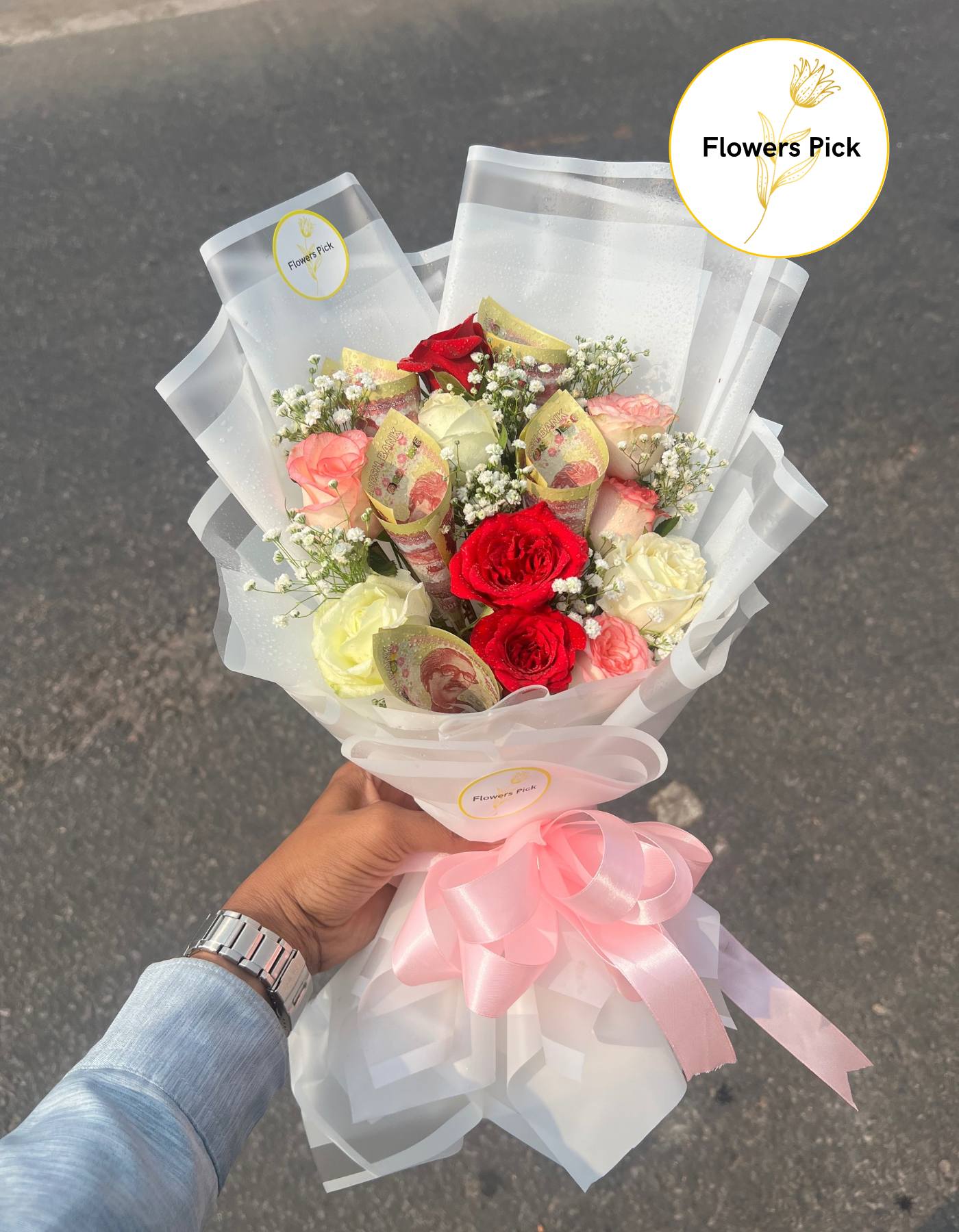 Premium fresh flowers and money bouquet - Image 2