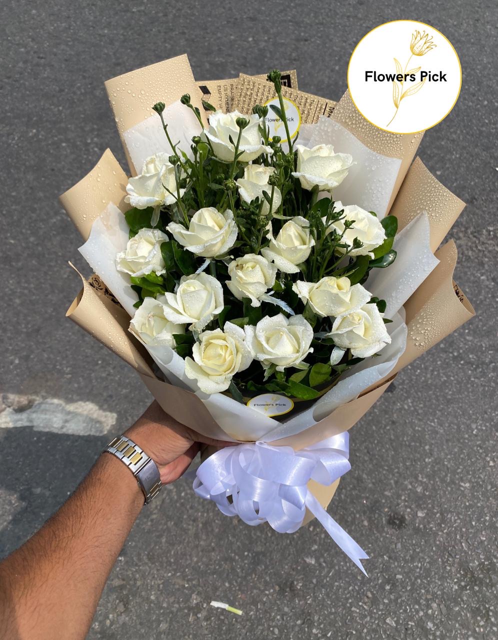 Premium White Roses Bouquet🤍 – Flowerspick